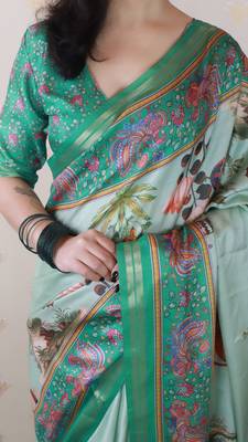 Tussar silk pattachitra traditional printed zari woven saree 4