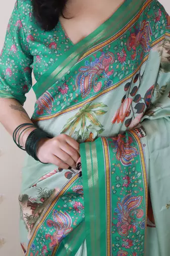 Tussar silk pattachitra traditional printed zari woven saree