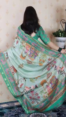 Tussar silk pattachitra traditional printed zari woven saree 5