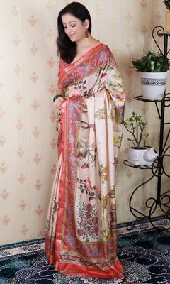 Tussar silk pattachitra traditional printed zari woven saree 2