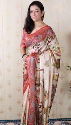 Tussar silk pattachitra traditional printed zari woven saree 3
