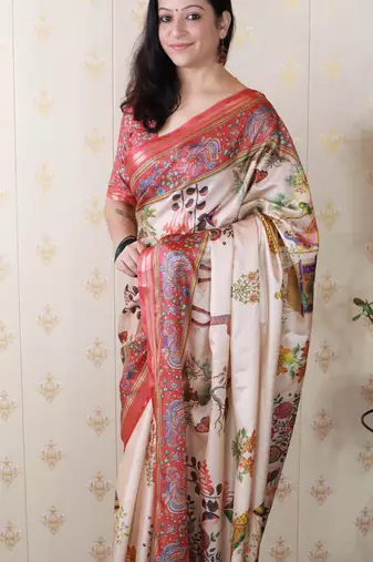Tussar silk pattachitra traditional printed zari woven saree