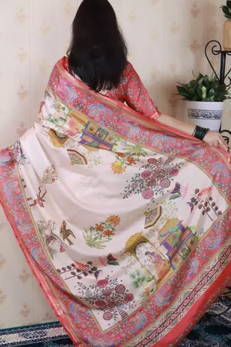 Tussar silk pattachitra traditional printed zari woven saree