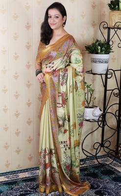 Tussar silk pattachitra traditional printed zari woven saree 1