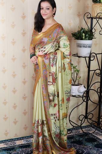 Tussar silk pattachitra traditional printed zari woven saree