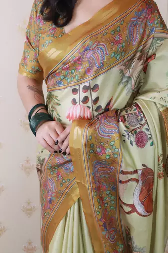 Tussar silk pattachitra traditional printed zari woven saree