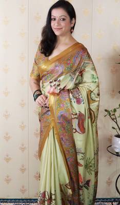 Tussar silk pattachitra traditional printed zari woven saree 5