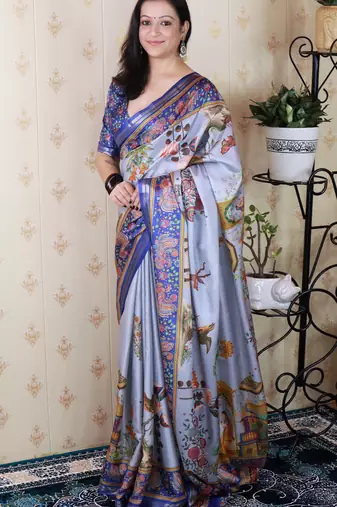 Tussar silk pattachitra traditional printed zari woven saree