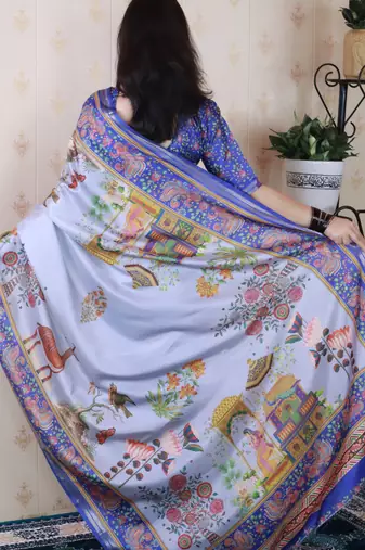 Tussar silk pattachitra traditional printed zari woven saree