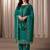 Teal green beads work satin chiffon semi-stitched pant style salwar kameez for wedding party