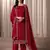 Red beads work satin chiffon semi-stitched pant style salwar kameez for wedding party