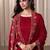 Red beads work satin chiffon semi-stitched pant style salwar kameez for wedding party