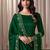 Green beads work satin chiffon semi-stitched pant style salwar kameez for wedding party