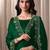 Green beads work satin chiffon semi-stitched pant style salwar kameez for wedding party