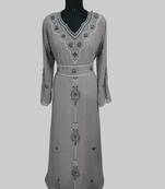 Grey color luxurious Handmade Moroccan Kaftan with hijjab