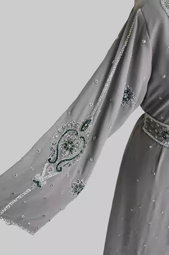 Grey color Handmade Moroccan Kaftan with hijjab