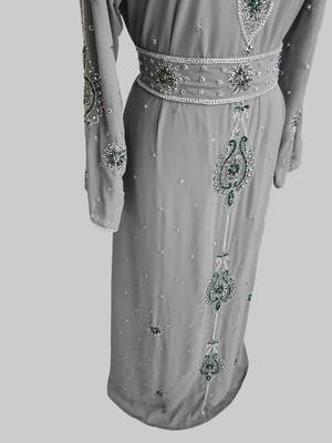 Grey color Handmade Moroccan Kaftan with hijjab 4