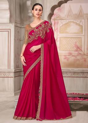pink beige silk blend embroidered wedding-saree 1