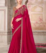 pink,beige silk blend embroidered wedding-sarees