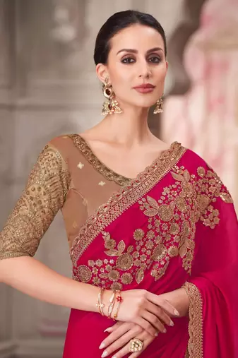 pink beige silk blend embroidered wedding-saree