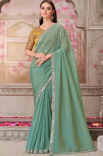 pista green,yellow silk blend embroidered wedding-sarees