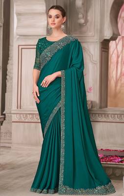 green silk blend embroidered wedding-saree 1
