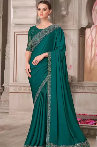 green silk blend embroidered wedding-sarees