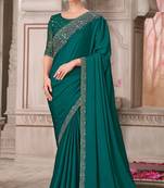 green silk blend embroidered wedding-sarees