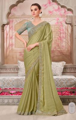 pista green sea green silk blend embroidered bridal-saree 1