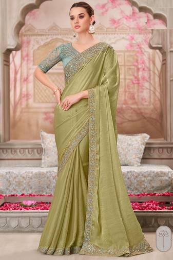 pista green,sea green silk blend embroidered bridal-sarees