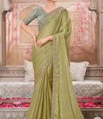 pista green,sea green silk blend embroidered bridal-sarees