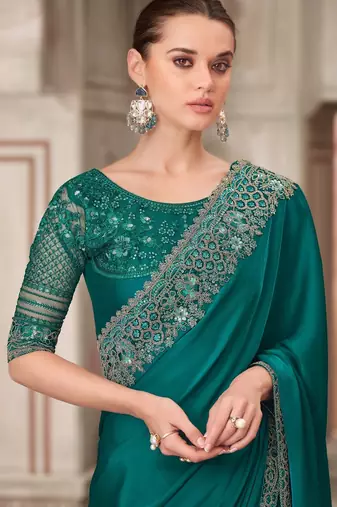 green silk blend embroidered wedding-saree