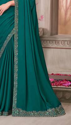 green silk blend embroidered wedding-saree 3