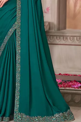 green silk blend embroidered wedding-saree