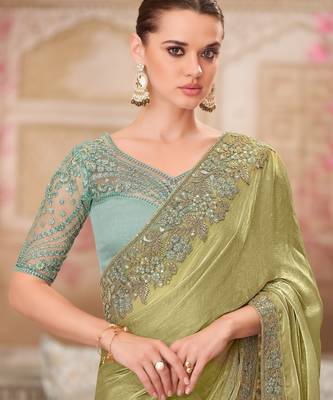 pista green sea green silk blend embroidered bridal-saree 2