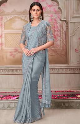 Grey georgette embroidered bollywood-saree 1