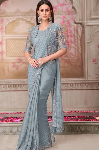 Grey georgette embroidered bollywood-sarees