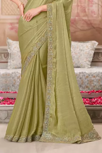 pista green sea green silk blend embroidered bridal-saree