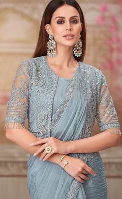 Grey georgette embroidered bollywood-saree 2