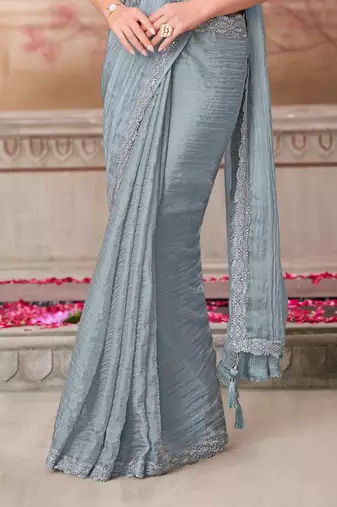 Grey georgette embroidered bollywood-saree