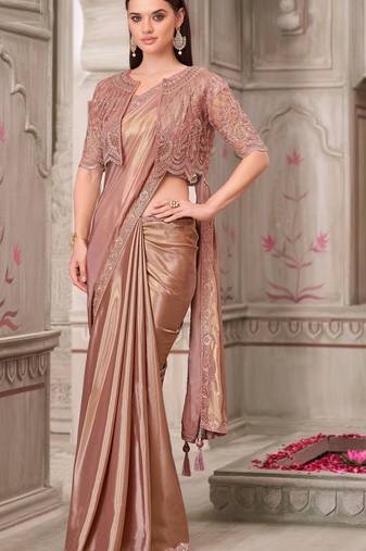 peach silk blend embroidered bollywood-sarees