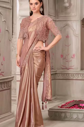 peach silk blend embroidered bollywood-sarees