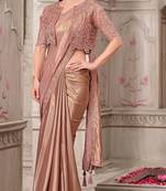 peach silk blend embroidered bollywood-sarees