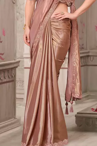 peach silk blend embroidered bollywood-saree