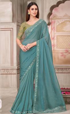 Sea green pista green georgette embroidered bollywood-saree 1