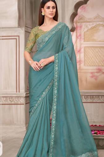 Sea green,pista green georgette embroidered bollywood-sarees