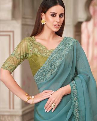 Sea green pista green georgette embroidered bollywood-saree 2