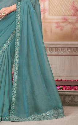 Sea green pista green georgette embroidered bollywood-saree 4