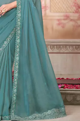 Sea green pista green georgette embroidered bollywood-saree