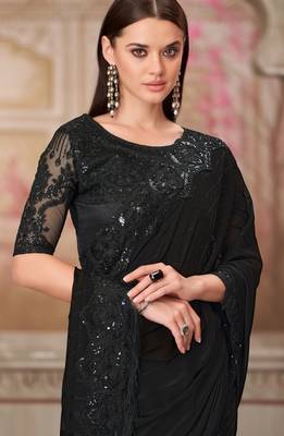 Black georgette embroidered bridal-saree 2